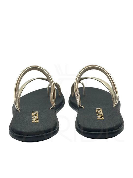 Leder Flache Damen Sandalen Gold