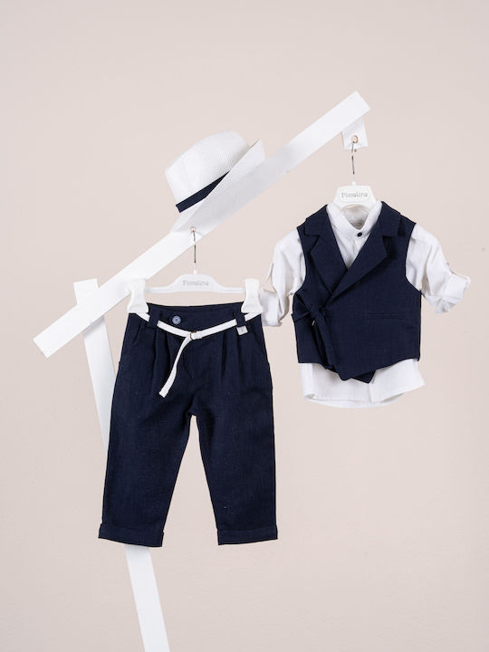 Piccolino Βαπτιστικό Κοστούμι για Αγόρι Fabio Navy Μπλε