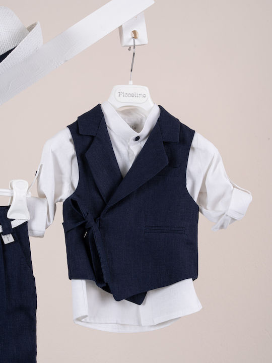 Piccolino Βαπτιστικό Κοστούμι για Αγόρι Fabio Navy Μπλε