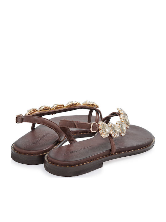 Leather Women's Flat Sandals Brown