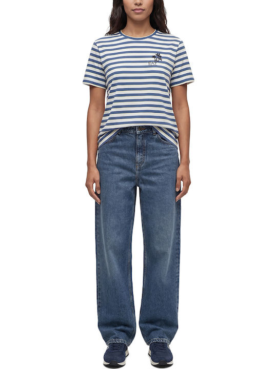Women's Striped Yellow-White-Blue T-shirt