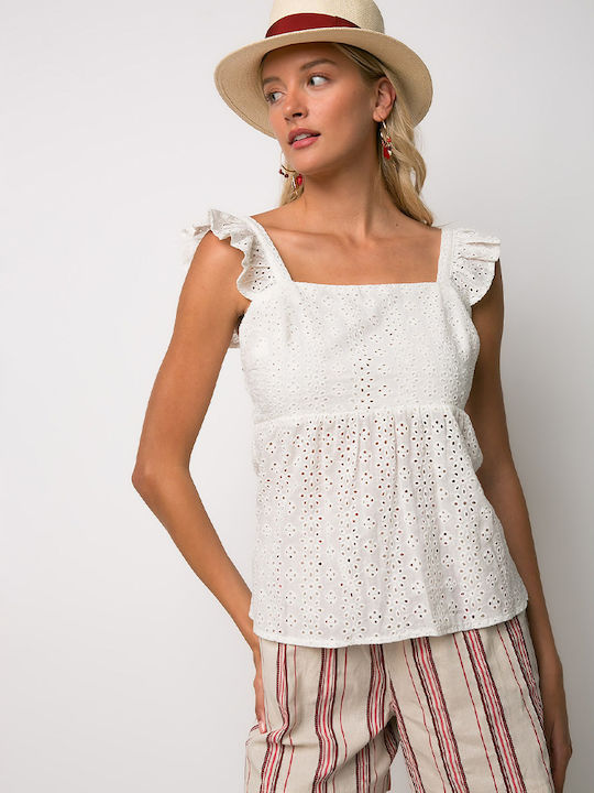 Damen Bluse Baumwolle mit Spaghetti-Träger Weiß