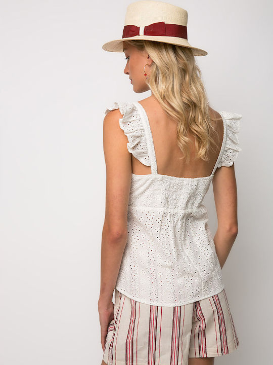 Damen Bluse Baumwolle mit Spaghetti-Träger Weiß