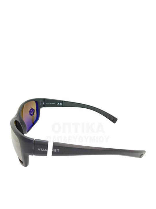 Racing Male Sunglasses With Black Horn-Rimmed Frame And Yellow Polarized Mirror Lens
