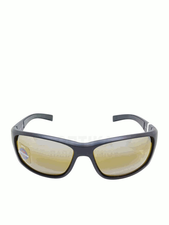 Racing Male Sunglasses With Black Horn-Rimmed Frame And Yellow Polarized Mirror Lens