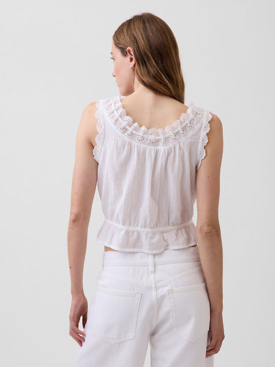 Γυναικείο Crop Top Βαμβακερό με Δαντέλα Fresh White