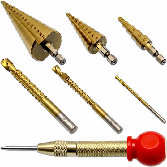 Set Of 7 Conical HSS Drills For Metal Wood Glass And Tiles 0-94mm Ee11085