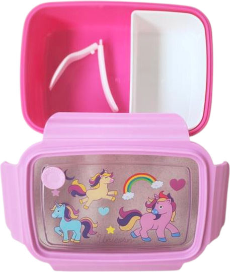 Dorosimo Plastic Kids' Food Container Unicorns 0.88 Litre Pink