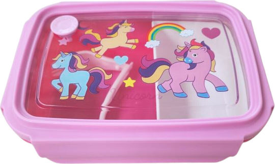 Dorosimo Plastic Kids' Food Container Unicorns 0.88 Litre Pink