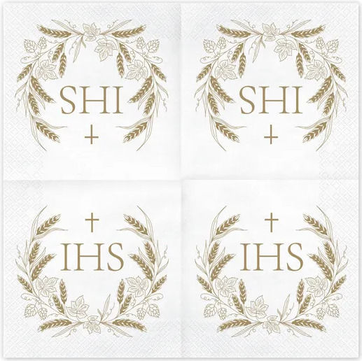 Communion Napkins Ihs Gold 33x33cm 12pcs