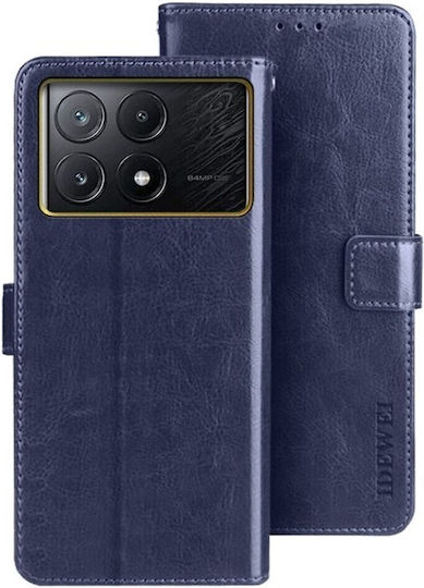 Tel1 Xiaomi Poco X6 Pro 5g Crazy Horse Текстура Калъф Книга Син