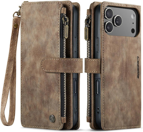 Caseme C30 Iphone 17 Pro Max Card Slots Zipper Wallet Leather Case Brown