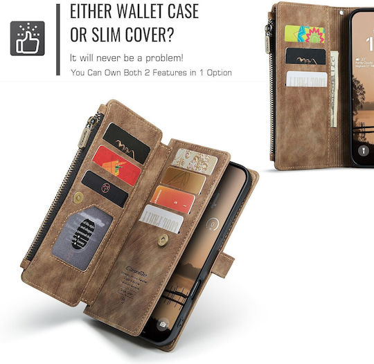 Caseme C30 Iphone 17 Pro Max Card Slots Zipper Wallet Leather Case Brown