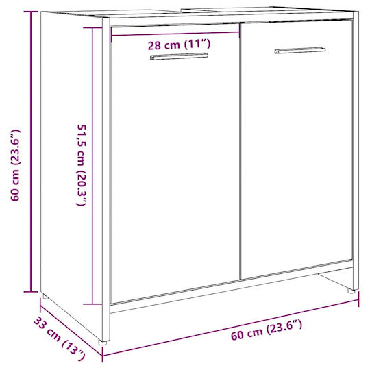 vidaXL Πάγκος χωρίς Νιπτήρα Μ60xΒ33xΥ60cm Γκρι