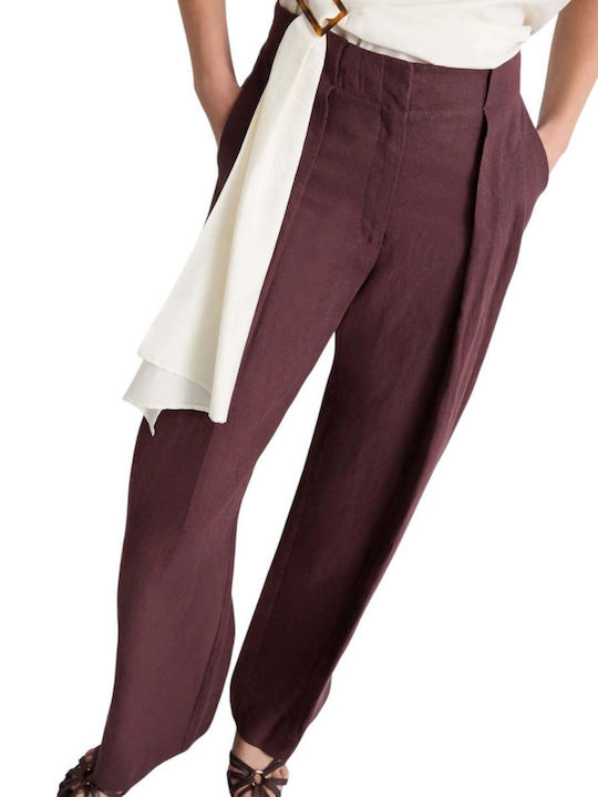 Women's Linen Trousers Burgundy