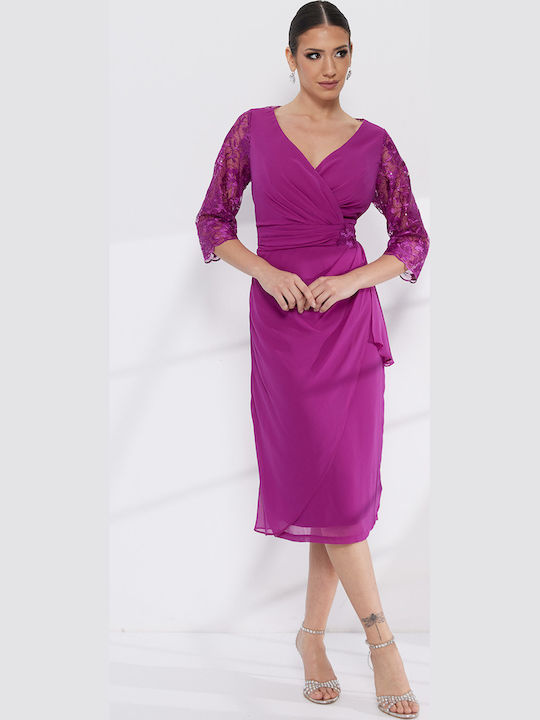 Midi Dress for Wedding / Christening with Lace Purple