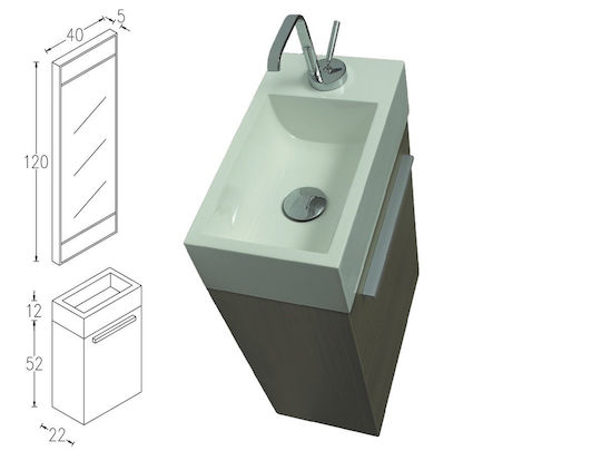 FT21.040.001IG Countertop with Sink & Mirror Glossy Lacquer L40xW22xH52cm Iron Grey