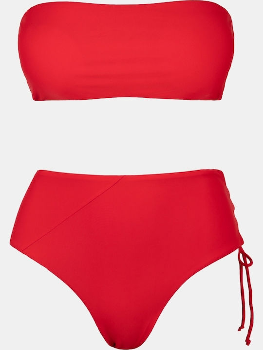Set Bikini Strapless Hohe Taille Rot Größe S Rot