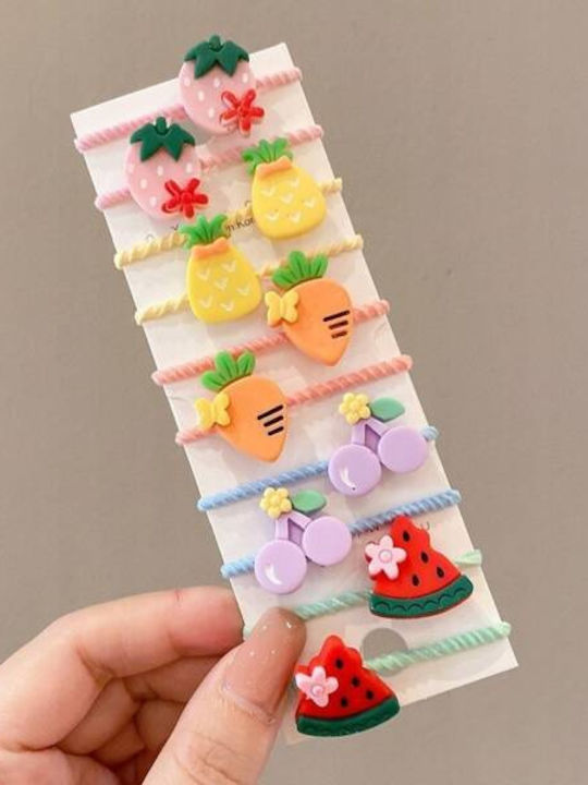 Ecarla Комплект Матирани Ластици За Коса С Плодове И Зеленчуци Scrunchies Gum150 10 Броя