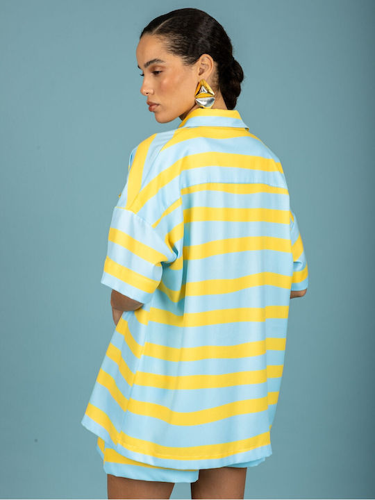 Long Sleeve Women's Shirt Yellow/Light Blue Striped