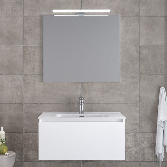 Furnibath Πάγκος με Νιπτήρα & Καθρέπτη Μ81xΒ35xΥ46cm Λευκός