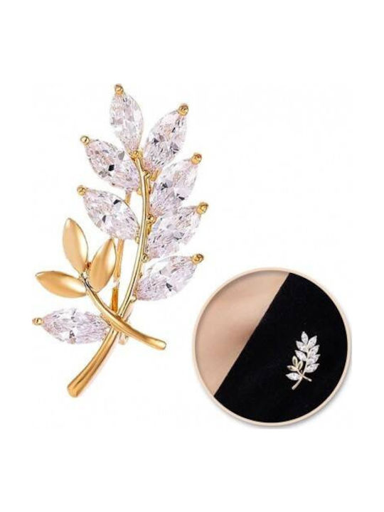 Ecarla Crystal Brooch Cubic Zirconia Leaves On A Branch Bz181