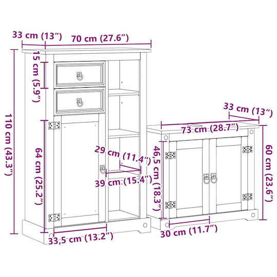 vidaXL Шкаф без Мивка Д70xШ33xВ110см & Cupboard Кафяв