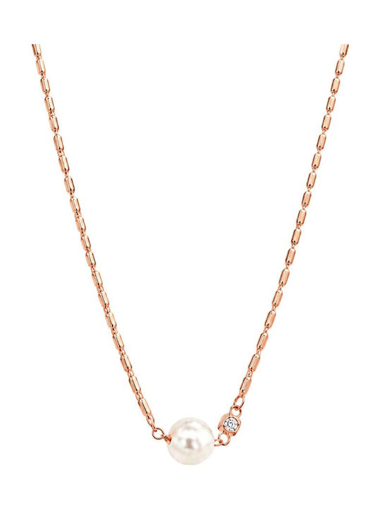 Morellato Necklace from Pink Gold Plated Steel with Pearls & Diamond