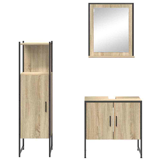 vidaXL Badezimmer Waschtisch-Einheiten Ohne Waschbecken Mit Spiegel & Spalte M50xB12xH60cm Eiche