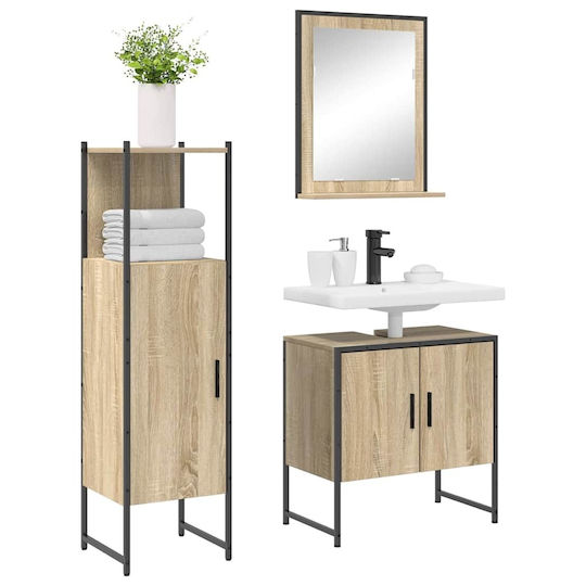 vidaXL Badezimmer Waschtisch-Einheiten Ohne Waschbecken Mit Spiegel & Spalte M50xB12xH60cm Eiche