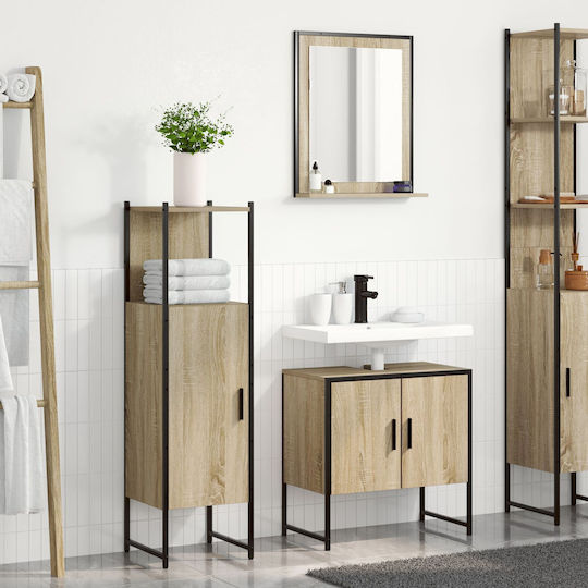 vidaXL Badezimmer Waschtisch-Einheiten Ohne Waschbecken Mit Spiegel & Spalte M50xB12xH60cm Eiche