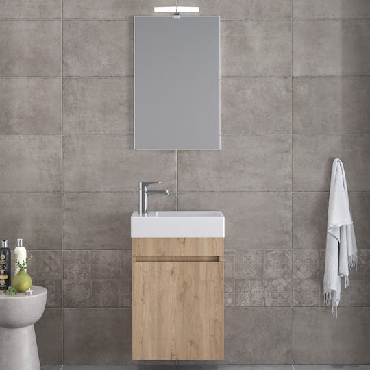 Furnibath Πάγκος με Νιπτήρα & Καθρέπτη Μ45xΒ60xΥ26cm Walnut