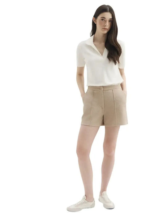 Women's Set with High Waist Athletic Beige Shorts