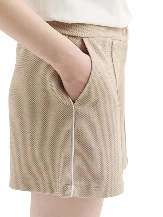 Women's Set with High Waist Athletic Beige Shorts