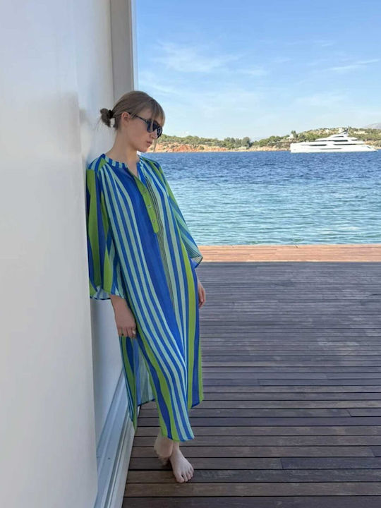Achilleas Accessories Γυναικείο Μακρύ Καφτάνι Παραλίας Μπλε