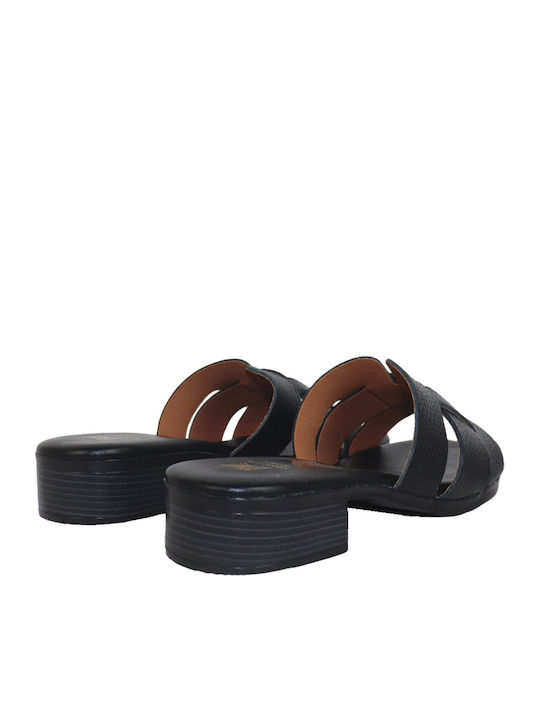 Leather Mules with Low Heel in Black Colour