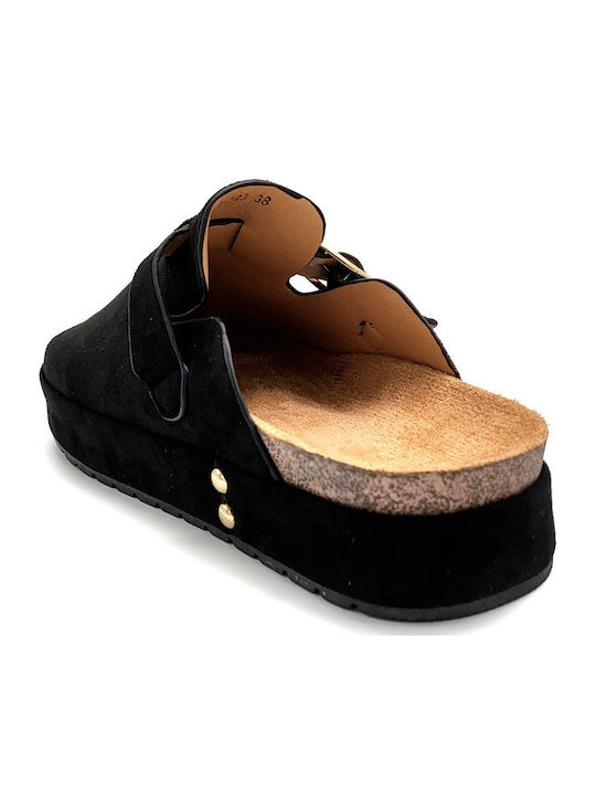 Suede Mules με Τακούνι σε Μαύρο Χρώμα