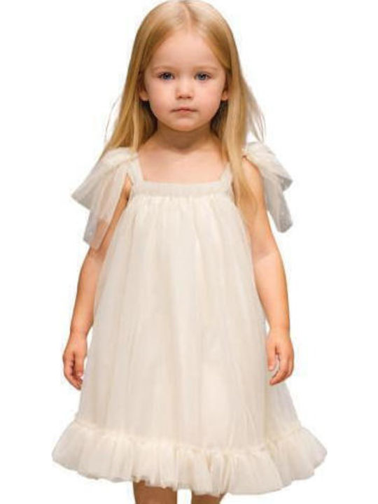 Mädchenkleid Ärmellos Tüll Weiß