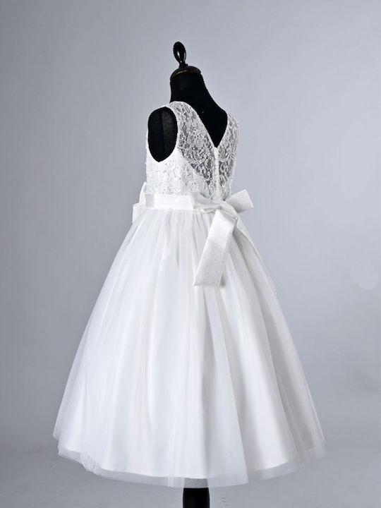 Girls Satin Dress Off-white