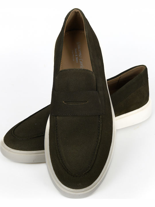 Leather Men's Loafers In Green Colour LL Z-511 Leather