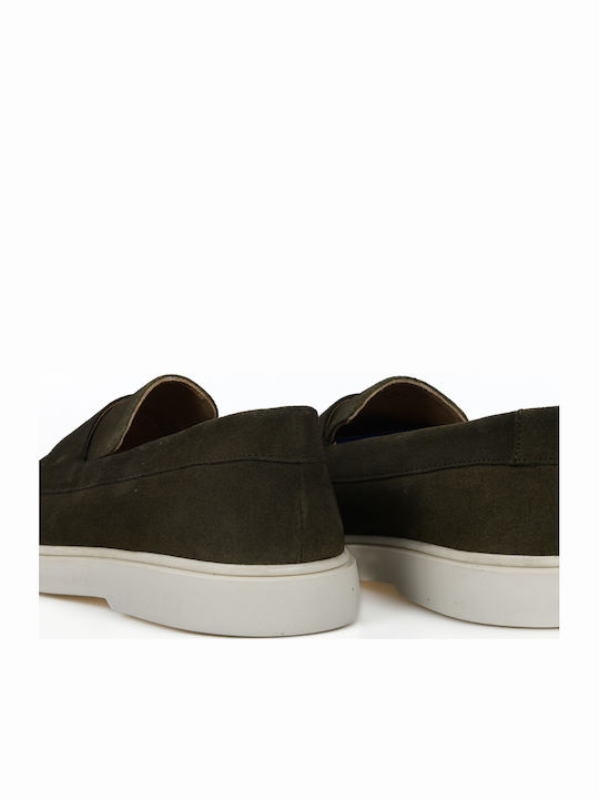 Leather Men's Loafers In Green Colour LL Z-511 Leather