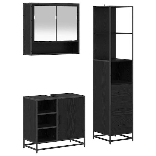 vidaXL Countertop with Sink, Mirror & Column L35xW37.5xH100cm Black Beech