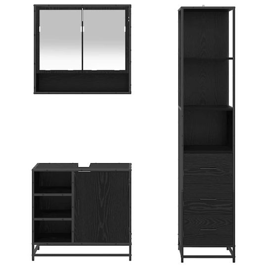 vidaXL Blat cu Lavoar, Oglindă & Coloană L35xW37.5xH100cm Black Beech