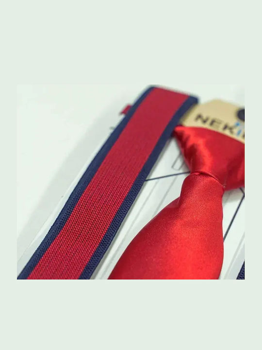 Kids Set Suspenders Tie Boys Line Red