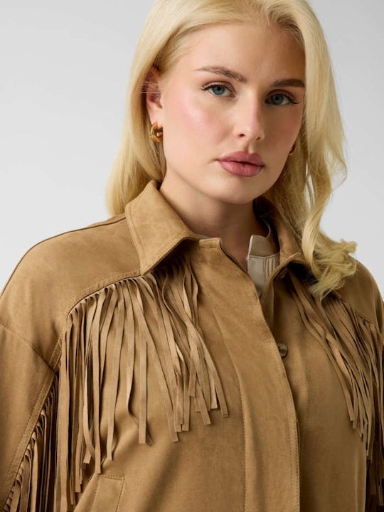 Guess Kurzes Damen Leder Blazer Beige