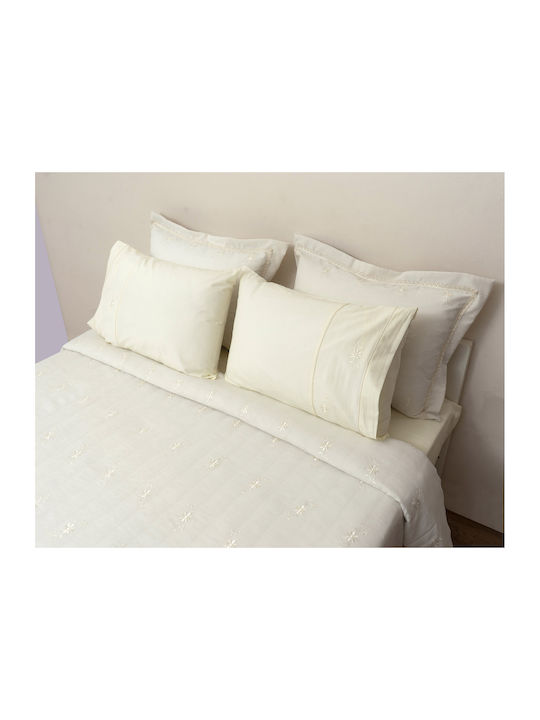 Viopros Set Double Bed Sheets 240x260cm Ecru 4 Pieces