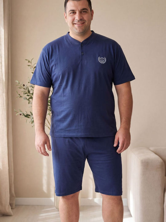 Rimoli Plus Size Καλοκαιρινή Ανδρική Πιτζάμα Μπλε Σκουρο