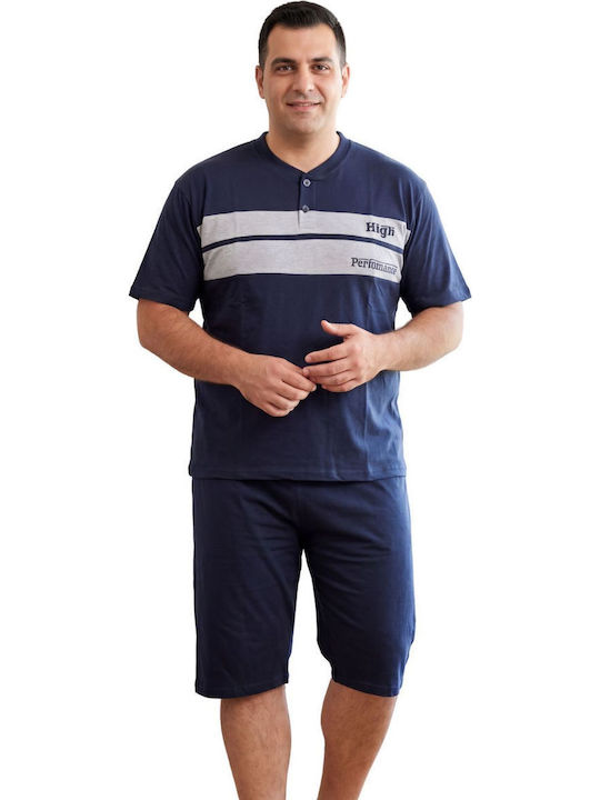 Rimoli Plus Size Καλοκαιρινή Ανδρική Πιτζάμα Μπλε Σκουρο