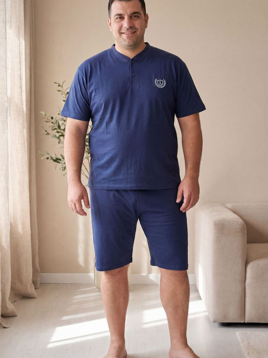 Rimoli Plus Size Καλοκαιρινή Ανδρική Πιτζάμα Μπλε Σκουρο