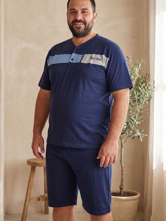 Rimoli Plus Size Καλοκαιρινή Ανδρική Πιτζάμα Μπλε Ραφ